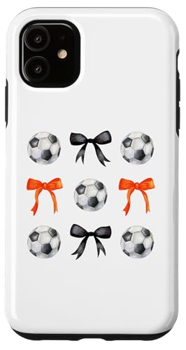 Basketbälle & Bögen für Mädchen Fußballspieler Schwarz und Orange Hülle für iPhone 11 von Basketballs & Bows T-Shirt Co.