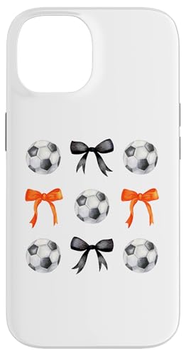 Basketbälle & Bögen für Mädchen Fußballspieler Schwarz und Orange Hülle für iPhone 14 von Basketballs & Bows T-Shirt Co.