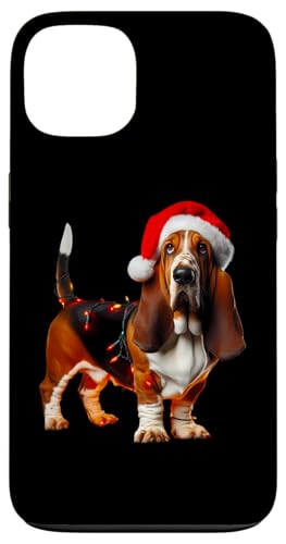 Hülle für iPhone 13 Basset Hound mit Weihnachtsmannmütze, Weihnachtsbeleuchtung, Hundebesitzer, Liebhaber von Basset Hound Christmas Products