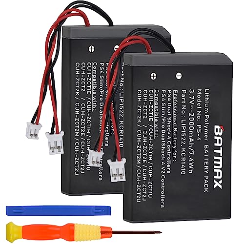 Batmax 2pc 2000mah Lip1522 KCR1410 Akku kompatibel mit Sony Playstation 4 PS4 Dualshock Controller, Sony Playstation 4 Slim/pro Dualshock 4 V2 Controller CUH-ZCT2, CUH-ZCT2U CUH-ZCT1E, CUH-ZCT1U von Batmax