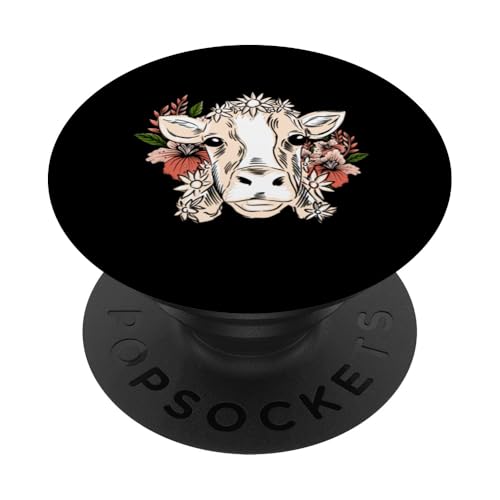 Kuh mit Blumenschmuck Kuh Blumen Kuhblume PopSockets Klebender PopGrip von Bauernhof Tierliebhaber Lustige Kuh Humor