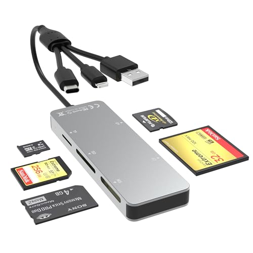 5-in-1 Speicherkartenleser, Multi USB OTG Adapter SD Kartenleser für iPhone, iPad, Handy, MacBook, PC Geräte, Lightning + USB3.0 + USB C Memory Stick Pro Duo Adapter für SD TF CF XD MS Karten von Bawanfa Plus