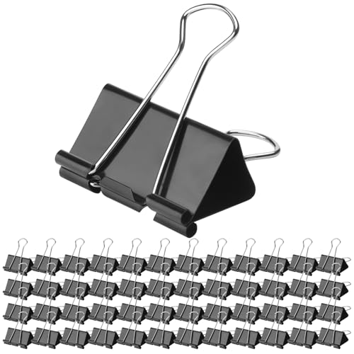 Mittlere Binder-Clips mit Behälter, 3,2 cm (1,25 Zoll), Binder-Clips, große Büroklammern für Büro- und Heimbedarf, Schwarz, 48 Stück von Baxrou