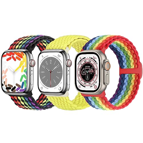 Geflochtene Solo Loop Kompatibel mit Apple Watch Armband 49mm 45mm 44mm 42mm 41mm 40mm 38mm Damen Herren, verstellbare Sport Uhrenarmband für iWatch Ultra/Ultra 2 Series 9 8 7 6 5 4 3 2 1 SE, 3 Stück von Bcuckood