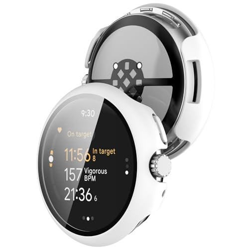 Bdsidy Hülle für Google Pixel Watch 3 41mm 45mm Schutzhülle Con Displayschutzfolie, Kratzfest Schutzfolie Bumper Case Ultradünne Stoßfeste Cover für Google Pixel Watch3 (2 Stück Weiß, 45mm) von Bdsidy