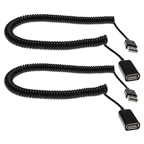 Be In Your Mind 2 stücke USB 2.0 Spiralkabel Stecker auf Buchse Verlängerungskabel Kabel 1M Länge Schwarz Adapterkabel Draht für Aufladen Datenübertragung von Be In Your Mind