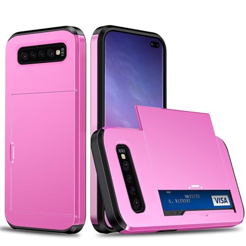 Beajew Handyhülle für Samsung Galaxy S10 Case Silikon, mit Kartenfach Silikon TPU Handyhülle Dünn Weiche Stoßfest Flexibel Handy Tasche Bumper Brieftasche Case, Rosarot von Beajew