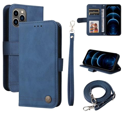 Beajew Handyhülle für iPhone 16 Pro, Premium Leder Flip Klappbare Stoßfeste Magnetische,Leder PU Brieftasche [3 Kartenfächer] [Magnet Verschluss] [Standfunktion]-Blau von Beajew