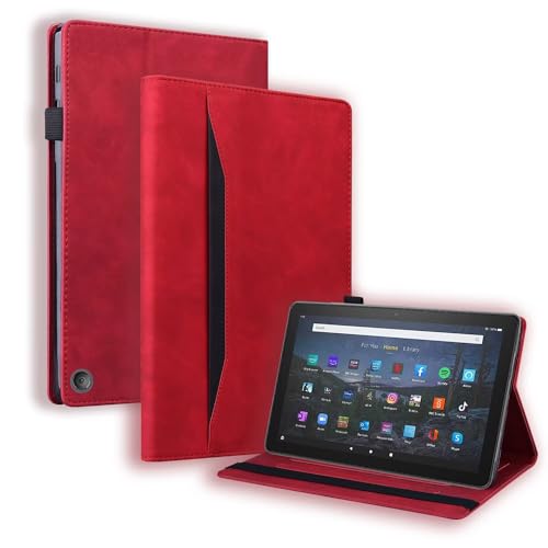 Beajew Hülle für Amazon Fire HD 8 (2020)/HD 8 (2022), mit Stifthalter, Unterstützt Touch-ID,PU Leder Folio Case Stoßfest mit Tasche und Auto Wake/Sleep Funktion, Multi-Winkel Ständer-Rot von Beajew