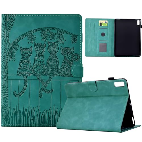 Beajew Hülle für Amazon Kindle Fire 7 2022, mit Geprägtes Katzenmuster, Superleicht Soft TPU Rückseite Abdeckung Schutzhülle mit eingebautem Pencil Halter, Auto Sleep/Wake-Hellblau von Beajew