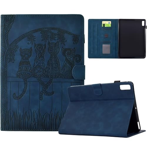 Beajew Hülle für Lenovo Tab M11, mit Geprägtes Katzenmuster, Superleicht Soft TPU Rückseite Abdeckung Schutzhülle mit eingebautem Pencil Halter, Auto Sleep/Wake-Marineblau von Beajew