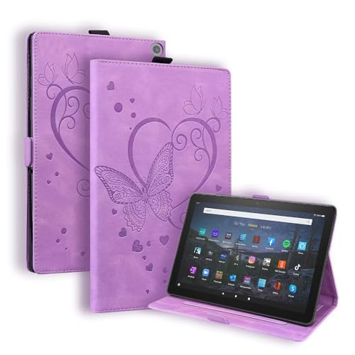 Beajew Kompatibel mit Amazon Fire HD 8 2015/2016/2017/2018 Generation Hülle Geprägter Schmetterling PU Leder Case Brieftasche Stifthalter Tablet Schutzhülle- Lila von Beajew