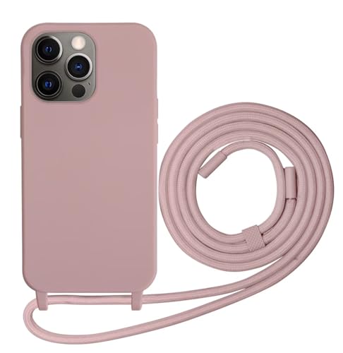 Beajew Silikon Handyhülle für iPhone 12 Pro Hülle mit Band, Verstellbarer Halskette Handyhülle abnehmbar Necklace Hülle, Handyhülle für zum Umhängen mit Schnur Case, Sand Pink von Beajew