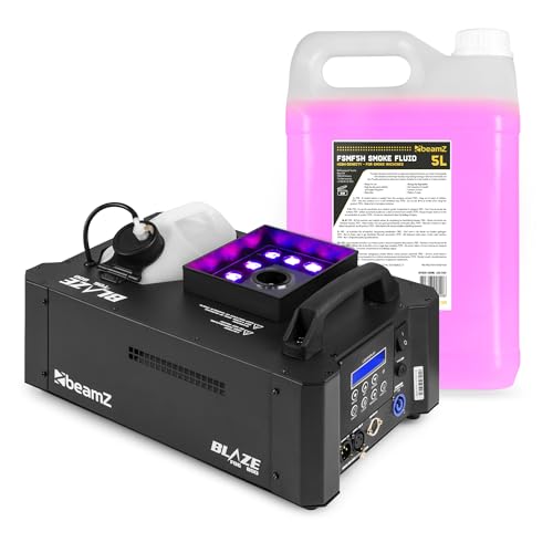 BeamZ BLAZE800 Nebelmaschine mit 12 RGBA LEDs, 800 Watt, Horizontal und Vertikal, Rauchmaschine mit Fernbedienung, Smoke Machine für bunte Nebelsäulen, Partyzubehör Hochzeiten, schwarz von Beamz