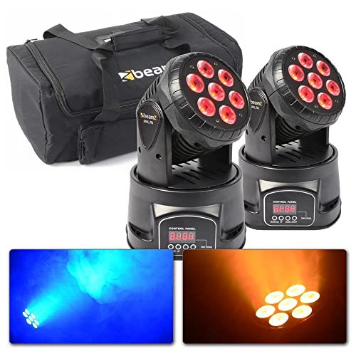 BeamZ MHL74 - Movinghead Set mit Tasche, BeamZ Moving head Set LED 4x9 Watt DMX DJ Licht, Discolicht Partylicht, bewegliche Köpfe Disco Licht, Soundgesteuert, Auto-Modus DJ Lichteffekte schwarz von Beamz