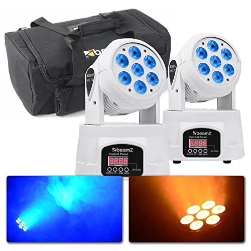 BeamZ MHL74 Movinghead Set mit Tasche BeamZ Moving head Set LED 4x9 Watt DMX DJ Licht, Discolicht Partylicht, bewegliche Köpfe Disco Licht, Soundgesteuert, Auto-Modus DJ Lichteffekte white von Beamz