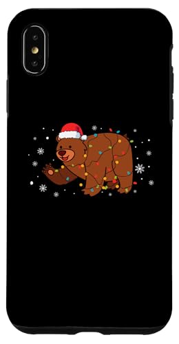 Hülle für iPhone XS Max Bär mit Weihnachtsmannmütze, Schneeflocken, Weihnachtsbeleuchtung von Bear Santa Claus Christmas Apparel