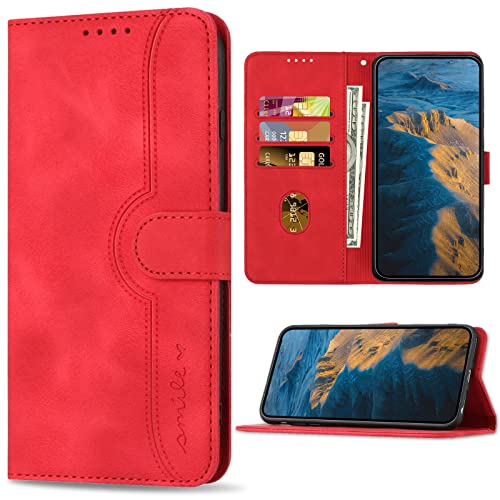 Bear Village Hülle für Huawei P Smart Z, PU Leder Handyhülle Klappbar Handytasche, Schutzhülle mit Kartenfach für Huawei P Smart Z, Rot von Bear Village