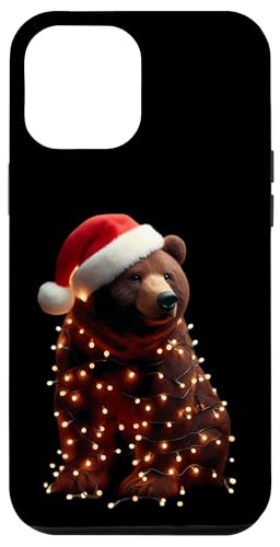 Hülle für iPhone 12 Pro Max Bär mit Weihnachtsmütze und Weihnachtsbeleuchtung, Braunbären von Bear With Santa Hat And Christmas Products