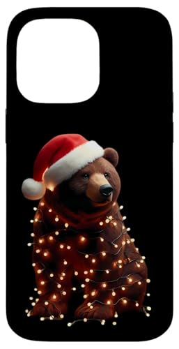 Hülle für iPhone 14 Pro Max Bär mit Weihnachtsmütze und Weihnachtsbeleuchtung, Braunbären von Bear With Santa Hat And Christmas Products