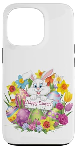 Happy Easter Bunny und Frühlingsblumen Hülle für iPhone 13 Pro von BearWoof