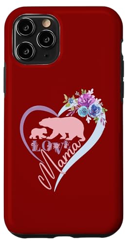 Hülle für iPhone 11 Pro Blumenherz rosa Mama Bär und ein Baby Kalb für Mütter von Bears Tees For Moms Women Mother Grandma