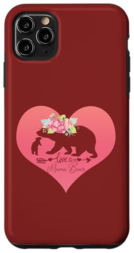 Hülle für iPhone 11 Pro Max Blumenherz dunkelrosa Mama Bär vier Jungtiere für Muttertag von Bears Tees For Moms Women Mother Grandma