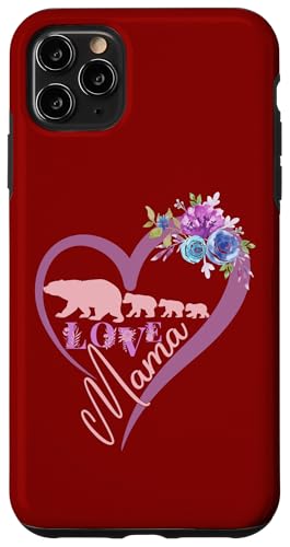 Hülle für iPhone 11 Pro Max Blumenherz rosa Mama Bär und drei Babys Mütter von Bears Tees For Moms Women Mother Grandma