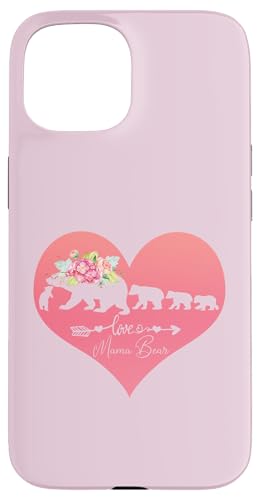 Hülle für iPhone 15 Blumenherz dunkelrosa Mama Bär vier Jungtiere für Muttertag von Bears Tees For Moms Women Mother Grandma