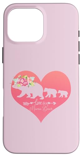 Hülle für iPhone 16 Pro Max Blumenherz dunkelrosa Mama Bär zwei Babys Jungs Mütter von Bears Tees For Moms Women Mother Grandma