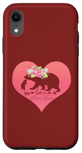 Hülle für iPhone XR Blumenherz dunkelrosa Mama Bär vier Jungtiere für Muttertag von Bears Tees For Moms Women Mother Grandma