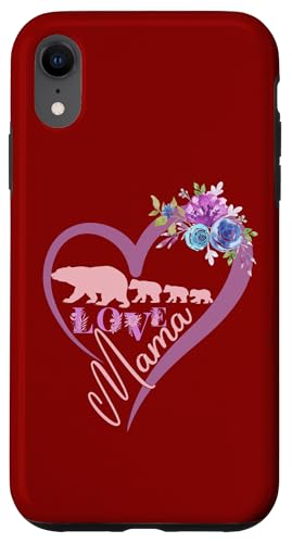 Hülle für iPhone XR Blumenherz rosa Mama Bär und drei Babys Mütter von Bears Tees For Moms Women Mother Grandma