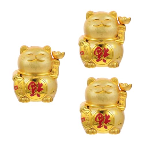 Beaupretty 3st Einweihungsdekorationen Zum Frühlingsfest Glückskatze Sparschwein Feng-shui-sparschwein Katzengeldbank Feng Shui Katzendekor Glückskatze Figur Geldwechseltopf Golden Plastik von Beaupretty