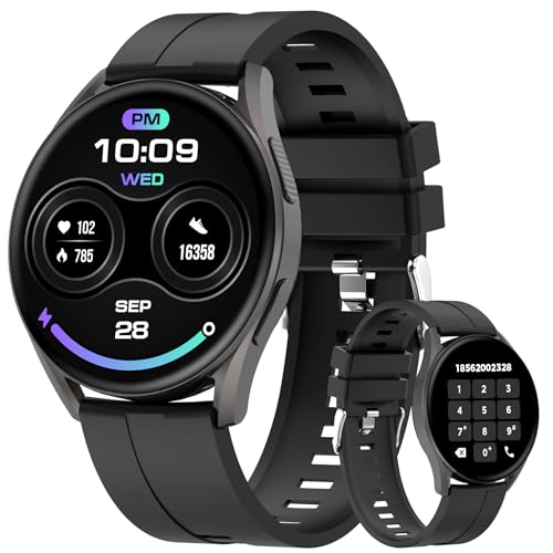 Bebinca Smartwatch Telefunfunktion 2024 Display AMOLED1.43, Lauutsprecher, 100+ Sports, SpO2, Pulsfrequenz, Schlaf, Schrittzähler, IP68 Wasserdicht, Android/iOS Leistungsstarke Batterie (Black) von Bebinca