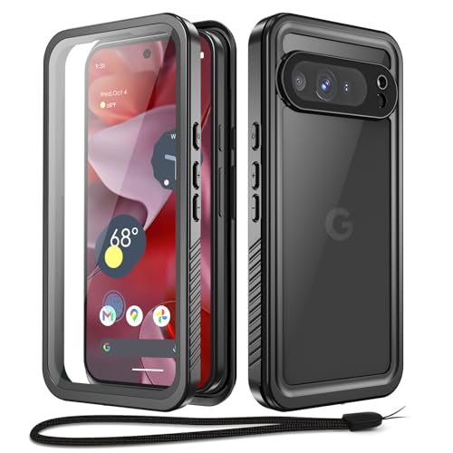 Beeasy für Google Pixel 9 Pro Hülle, IP68 Wasserdicht Outdoor Handyhülle 360 Grad Schutzhülle, Wasserfest Stoßfest Staubdicht Panzerhülle mit Displayschutz für Pixel 9 Pro Case (6,3"), Schwarz von Beeasy