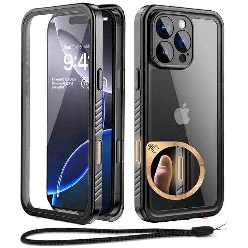 Beeasy für iPhone 16 Pro Hülle Wasserdicht, 360 Grad Outdoor Schutzhülle mit Displayschutz, Wasserfest Handyhülle Stoßfest Staubdicht Panzerhülle für iPhone 16 Pro Case (6,3"), Schwarz von Beeasy