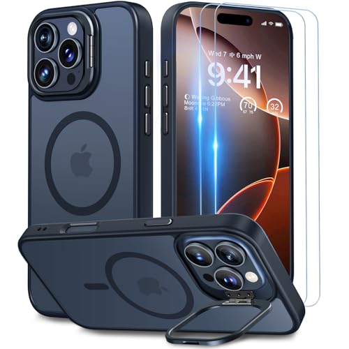 Beeasy für iPhone 16 Pro Max Hülle für MagSafe mit Ständer, Handyhülle mit 2 Stück Schutzfolie, Magnetische Stoßfest Schutzhülle für iPhone 16 Pro Max Case 6,9 Zoll, Durchscheinend Matt Schwarz von Beeasy