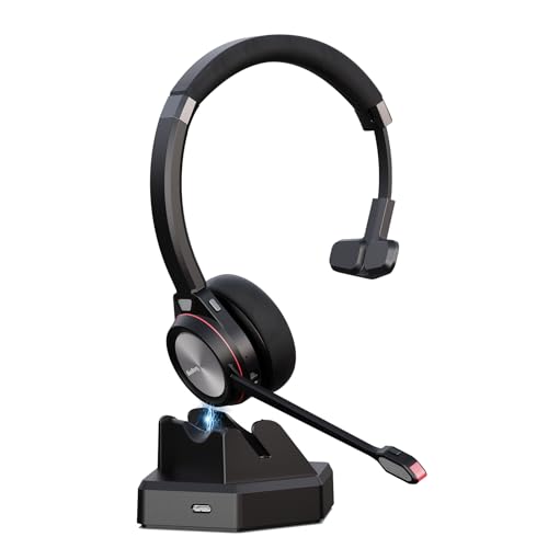 Beebang Bluetooth-Headset mit Mikrofon, kabelloses Headset mit Mikrofon & Stummschalttaste, 30 Stunden Arbeitszeit, Mono-Geräuschunterdrückung, Bluetooth-Headset 5.2 für PC, Laptop, Teams, Zooms, von Beebang