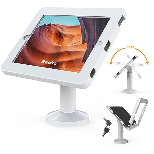 Beelta Kiosk Tablet Ständer Kompatibel mit 10.2 inch iPad 7th/8th/9th Genetation, Business Desktop POS Tablet Ständer, Anti Theft Einzelhandel Tablet Ständer, Tilting 180°for Store Cashier,Metall,Weiß von Beelta