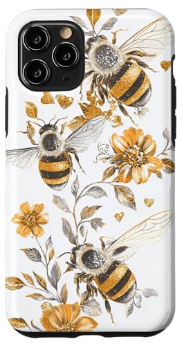 Hülle für iPhone 11 Pro Ästhetische Bienen, Blumenmuster, Blumenbienen, Mädchen, Damen von Bees Floral Pattern Flower Garden Designs