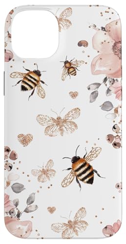 Hülle für iPhone 14 Plus Ästhetische Bienen, Blumenmuster, Blumenbienen, Mädchen, Damen von Bees Floral Pattern Flower Garden Designs