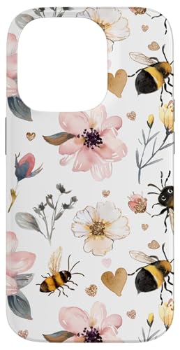 Hülle für iPhone 14 Pro Ästhetische Bienen, Blumenmuster, Blumenbienen, Mädchen, Damen von Bees Floral Pattern Flower Garden Designs