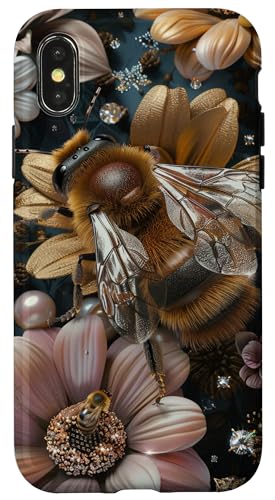 Hülle für iPhone X/XS Ästhetische Bienen, Blumenmuster, Blumenbienen, Mädchen, Damen von Bees Floral Pattern Flower Garden Designs