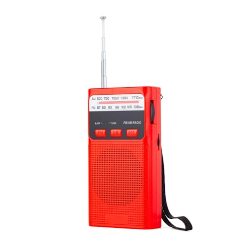 Begchy Mini-Taschenradio FM AM Tragbar Wiederaufladbar mit LED-Taschenlampe Unterstützt 3,5-mm-Kopfhörer TF-Karte Rot von Begchy