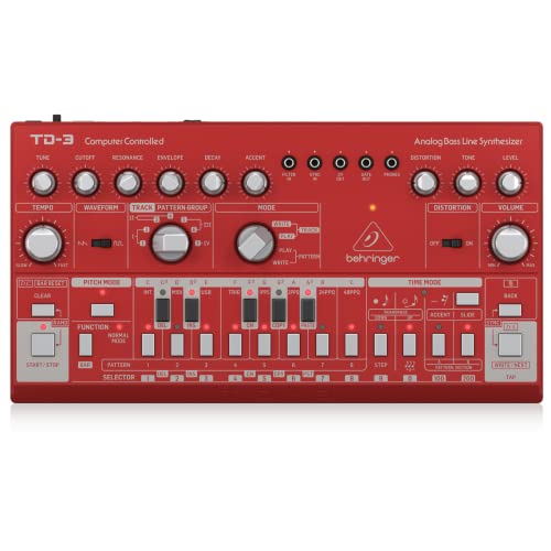 Behringer TD-3-RD Analog Bass Line Synthesizer mit VCO, VCF, 16-Step Sequencer, Distortion Effects und 16-Voice Poly Chain von Behringer