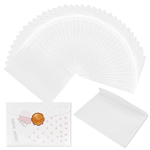 Bekecidi 50 Stück Pergamin-Umschläge, Durchscheinende Pergamentumschläge, Transparente Einladungsumschläge aus Papier, Kleiner Weißer Umschlag für Hochzeitseinladungen, Grußkarte (18,5 x 12,5 cm) von Bekecidi
