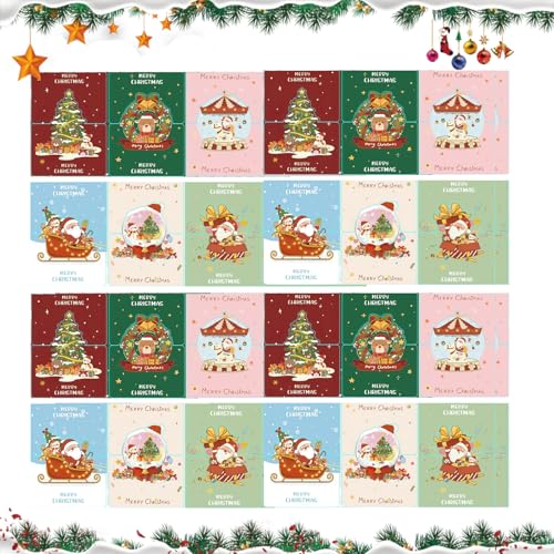 Bekecidi Weihnachtskarten-Set, 6 Designs, 36 Stück, niedliche Weihnachtsgrußkarten aus Papier mit roten Umschlägen, Versiegelungsaufklebern von Bekecidi