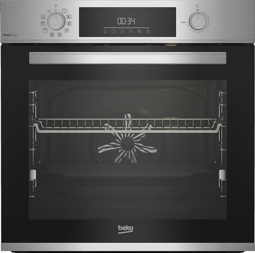 Beko BBIM12300XMPEF Einbau-Backofen, Multifunktionsofen, 72 l Volumen, 10 Funktionen, FlexiCrisp für kontrolliertes Nachbräunen, Pyrolyse, versenkbare Knebel, Cool Door, Edelstahl/Schwarz von Beko