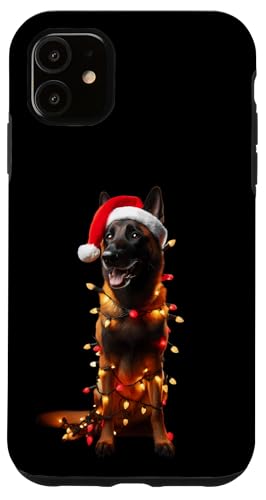 Hülle für iPhone 11 Belgischer Malinois mit Weihnachtsmannmütze Weihnachtsbeleuchtung Hundebesitzer von Belgian Malinois Christmas Products