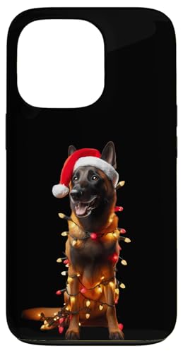 Hülle für iPhone 13 Pro Belgischer Malinois mit Weihnachtsmannmütze Weihnachtsbeleuchtung Hundebesitzer von Belgian Malinois Christmas Products